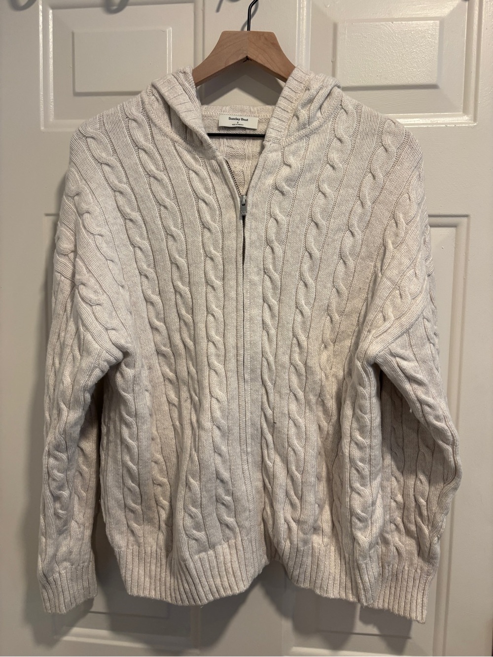 Aritzia cream cable knit hoodie cardigan